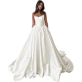 Mollyevers Strapless Satin Wedding Dresses for Women Bride Long Formal Evening Gowns with Pockets