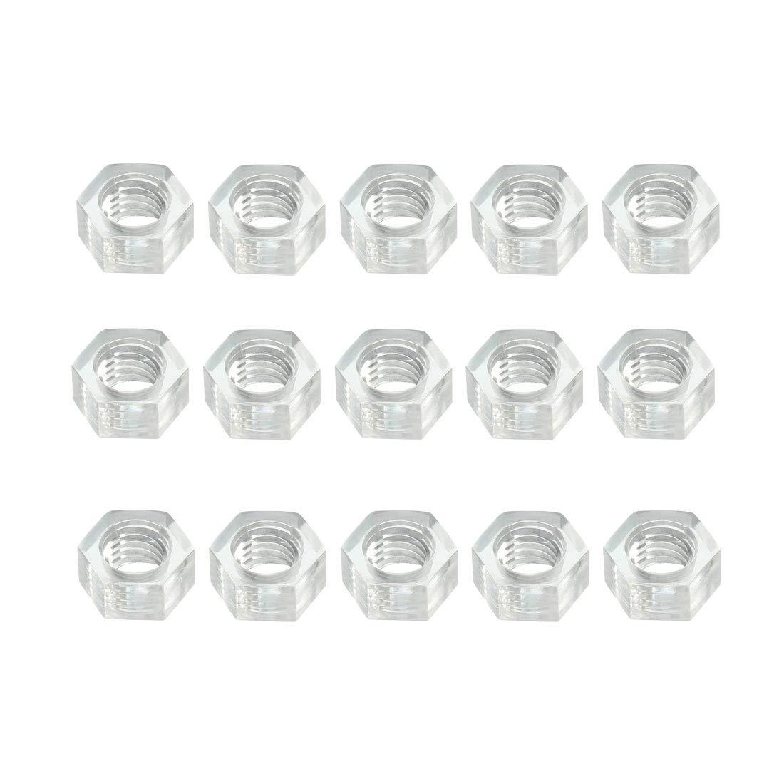sourcing map Nylon Hex Nut, M6x1mm Metric Coarse Thread Hexagon Nuts, 15 Pcs (Clear)