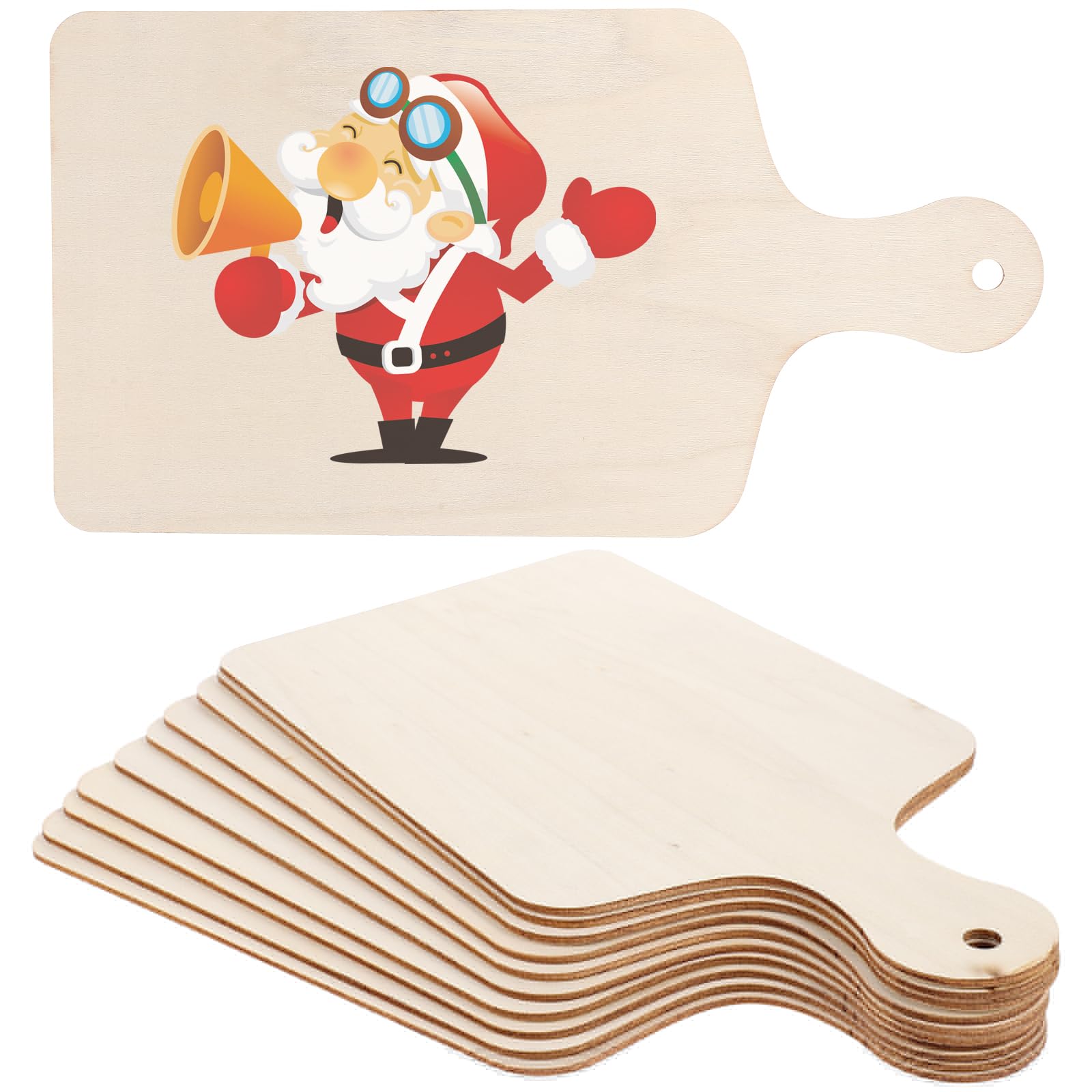 SEWACC 10pcs Wood Craft Cutting Board Unfinished Cut Board Cutouts Wooden Paddle Serving Tray Mini Chopping Board with Handle for DIY Thanksgiving Christmas Decoration