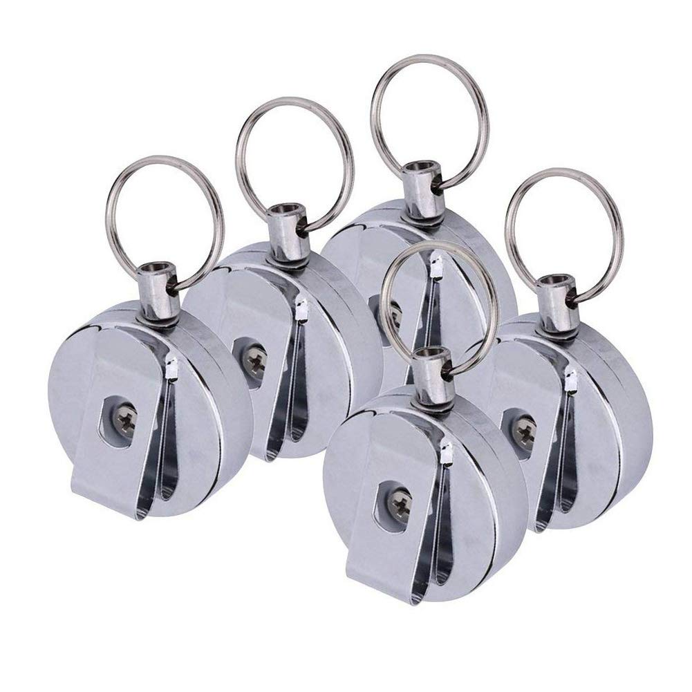 Steel Retractable Key Chain, 5 Pcs Keyring with Elastic Retractable Steel Wire Rope Telescopic Steel Wire Rope Key Chain 60cm Retractable Pull Chain Recoil Key Ring
