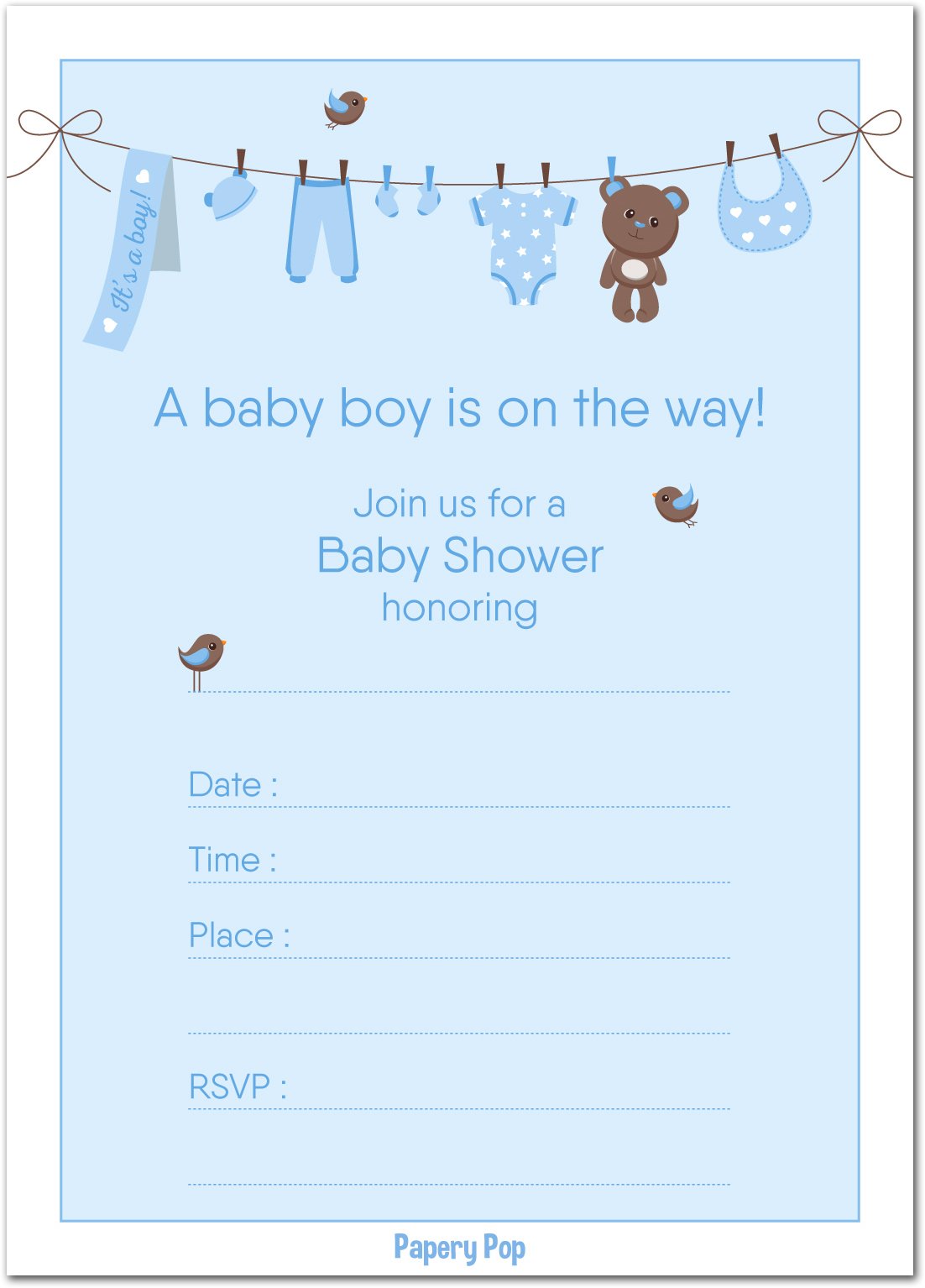 30 Baby Shower Invitations for Boy with Envelopes (30 Pack) Baby Boy