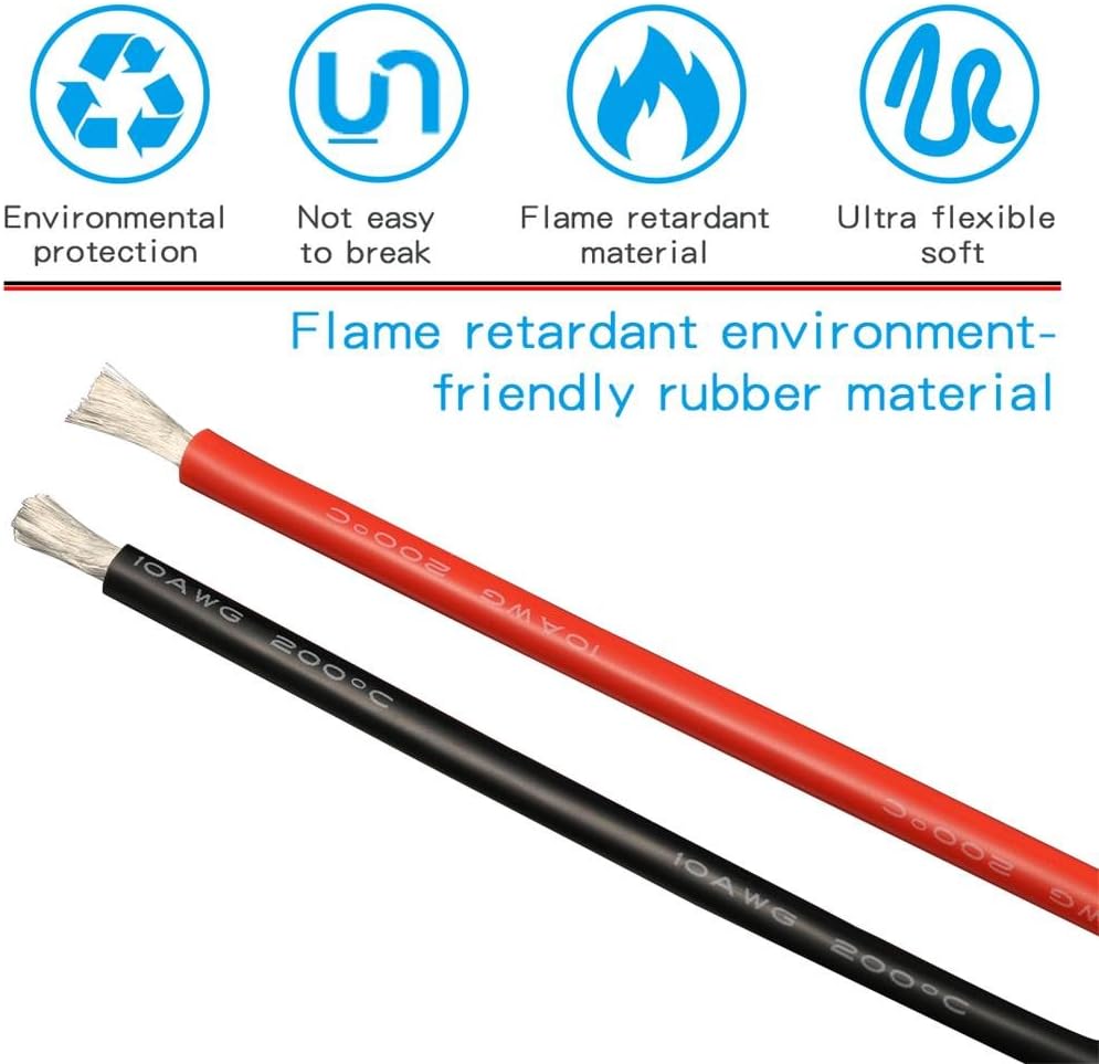 BNTECHGO 10 Gauge Silicone Wire 10 ft red and 10 ft Black Flexible 10 AWG Stranded Copper Wire: Car Electronics