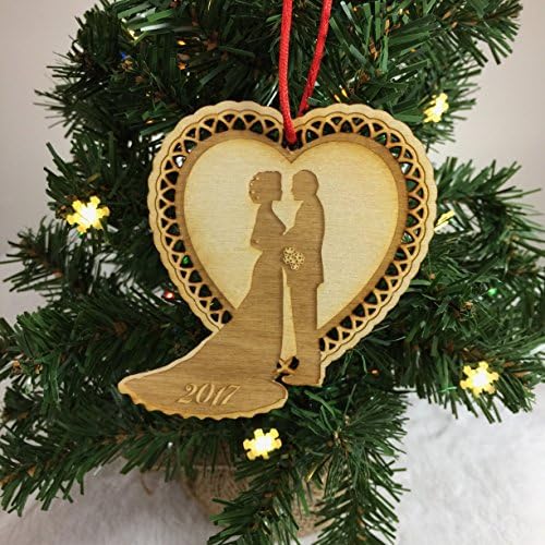 Elegant Scalloped Heart Newlywed Christmas 2017 Ornament