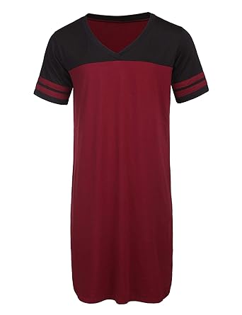 Herren Nachthemd Schlafanzug V-Ausschnitt Kurz Männer Pyjama Oberteil Schlafshirt Schwarz Blau Grau Rot
