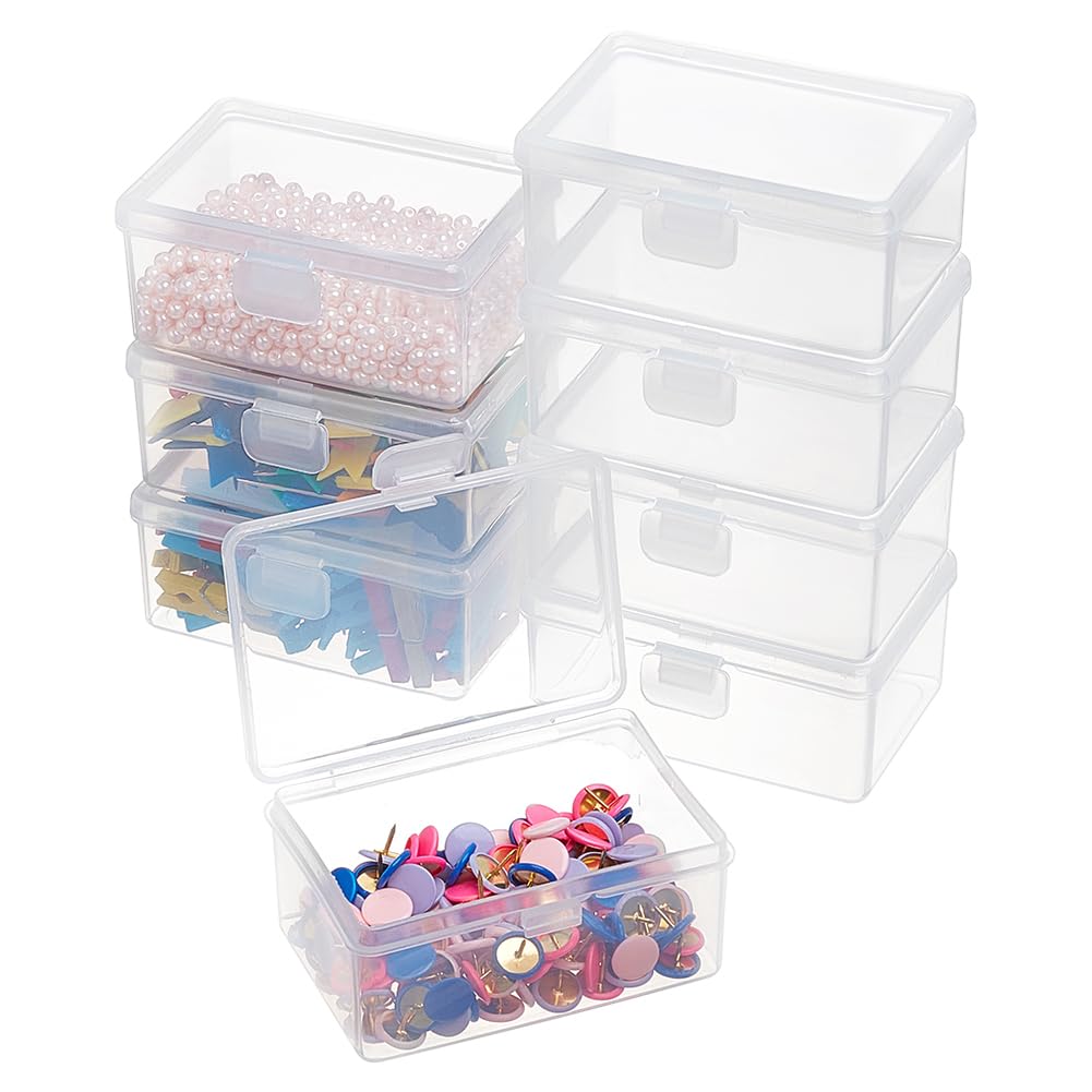 BENECREAT 8Pcs Clear Plastic Box Container 8.35x5.8x3.65cm Transparent Rectangle Storage Organizer with Lids for Beads, Small Items and Other Craft Projects, 3.2x2.2x1.4