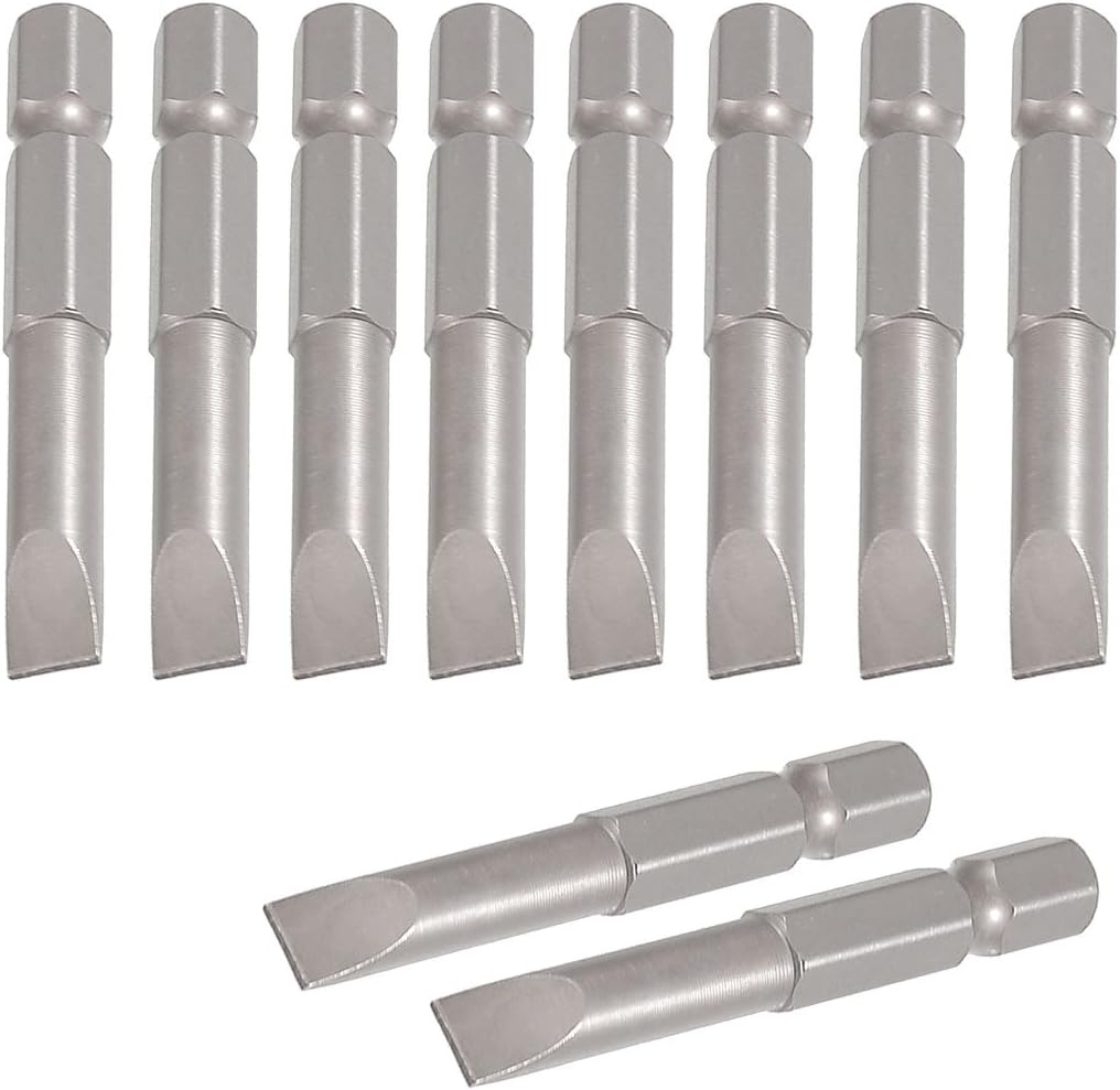 sourcing map 10 Pcs 1/4" x 50mm x 6mm x 6mm Magnetic Slotted Tip Screwdriver Bits, H1/4*50L*SL6 10 Pcs