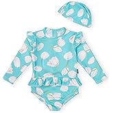 EZ Moms Baby Toddler Swimsuit Girl UPF 50+ Long-Sleeve One Piece Zipper Baby Beach Swimwear Sunsuit Ruffle with a Swim Cap