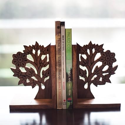 ExclusiveLane Wooden Hand Carved & Engraved Tree of Life Book End in Sheesham Wood -Book Organizer Book Racks Shelf Table Top