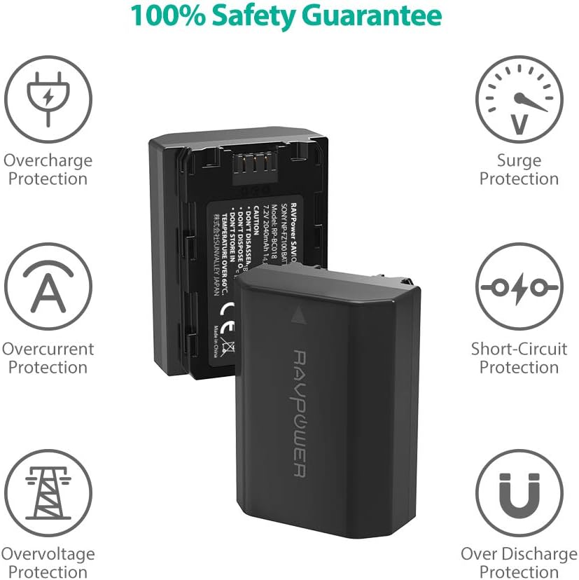 NP-FZ100 RAVPower [Upgraded] Camera Batteries Charger Set for Firmware 2.0 Sony Alpha A7 III Battery A7R III A9 Alpha 9 A7R3 a6600 a7R IV Alpha a9 II Alpha 9R A9R Alpha 9S (2-Pack, 2040mAh) : Camera & Photo