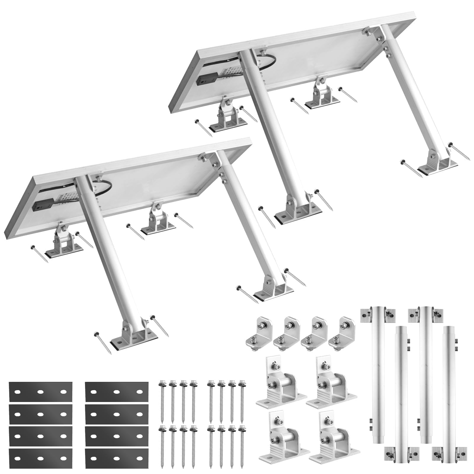 Photo 1 of ** MISSING SOME HARDWARE** Anbte 2 Set Adjustable Solar Panel Tilt Mount Brackets, Aluminum Alloy Solar Ground Mount 15-30° Support 50W 70W 100W 150W 200W 300W 400W Panels, for Flat Surface, RV, Roof, Boat, Silver
