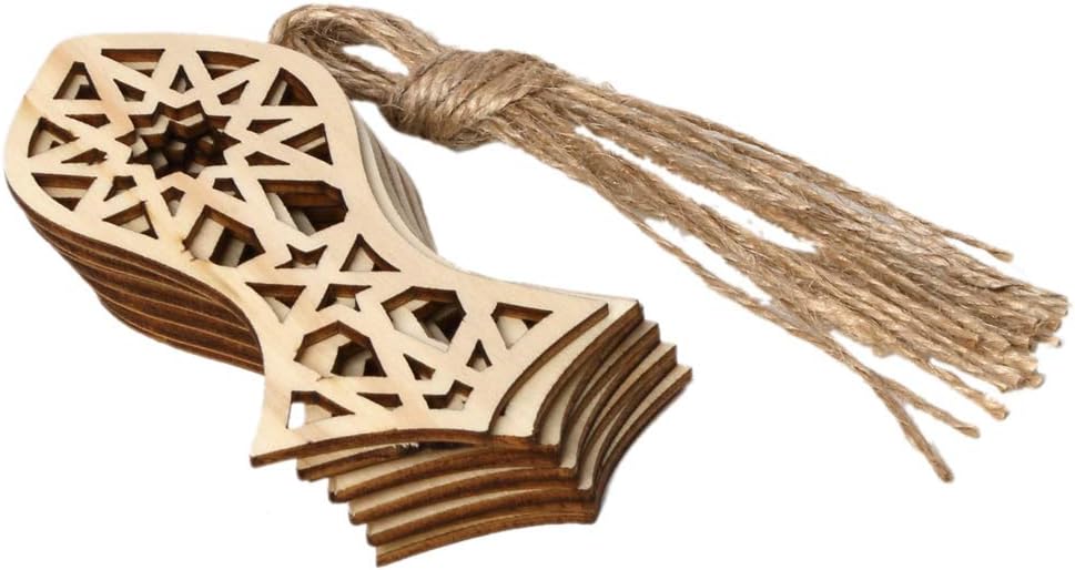 Tkdncbec 1 Set DIY Eid Mubarak Wooden Hollow With Ropes,Muslim Ramadan Hanging Pendant Home Ornament Decoration Decor,4#