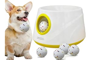 GaleKoon Automatic Ball Launcher for Dogs, Dog Ball Launcher with 6 ETPU 2.3” Balls, Adjustable Distance Thrower for Indoor & Outdoor Fetch Play, Interactive Pet Toy for Small & Medium Dogs