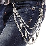 Hip Hop Mens Trousers Wallet Key Bullet Pants Rock Gothic Punk Jeans Chain (1PC Silver)