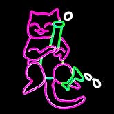 "OW" LED Neon Cat Sign, Pink and Green Bar Decor Light, Drinking Cat Wall Art for Home and Party,16.5 * 12.8 Inch