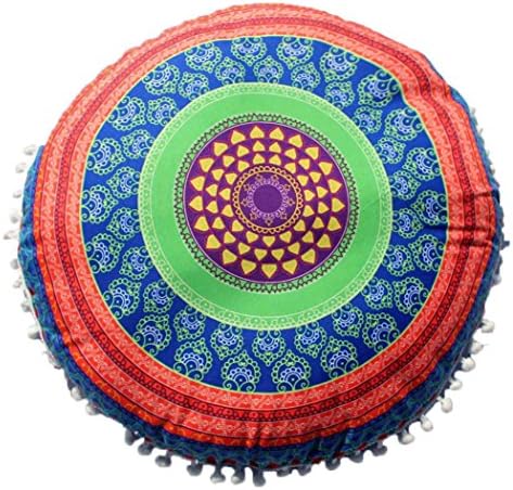 Viahwyt Elephant Pattern Indian Mandala Round Floor Pillows Meditation Cushion Cover Bohemian Throw Pillow Cases Room Sofa Home Decor 43x43 (D)