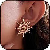 Dreuyet Golden Sun Stud Earrings for Women Punk Unique Chunky Spiral Sun Earrings Vintage Statement Sunburst Prom Party Accessories Jewelry Gifts