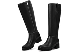 wetkiss Women’s Knee High Boots Chunky Block Heel Tall Boots Knee High Square Toe Long Boot Mid Low Heel Boot with Zipper