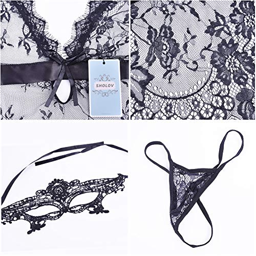 SHOLOV-Babydoll-Lingerie-Sexy-Erotico-con-Maschera-di-Pizzo-Donna-Pizzo-Lingerie-con-String-Perizoma-Prospettiva-Pigiama-per-La-Notte-di-Nozze-Vacanze-in-Luna-di-Miele-Viaggio