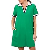 Meyhad Polo Mini Dress for Women Casual V Neck Short Sleeves Tennis Dress Contrast Trim Shirt Dress with Pockets