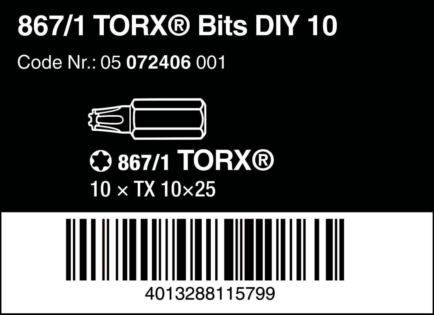 Wera 05072406001 Torx Extra-Tough Bits 867/1 Z TX10 x 25 mm, Pack of 10, Silver - Image 3
