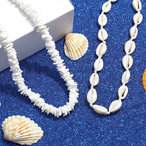 HSWE Shell Choker Necklace for Women Seashell Necklace Statement Adjustable Puka Shell Pendant Cord Bib Collar Necklace Bracelets Set Hawaiian Jewelry (Shell Necklace Set#1)