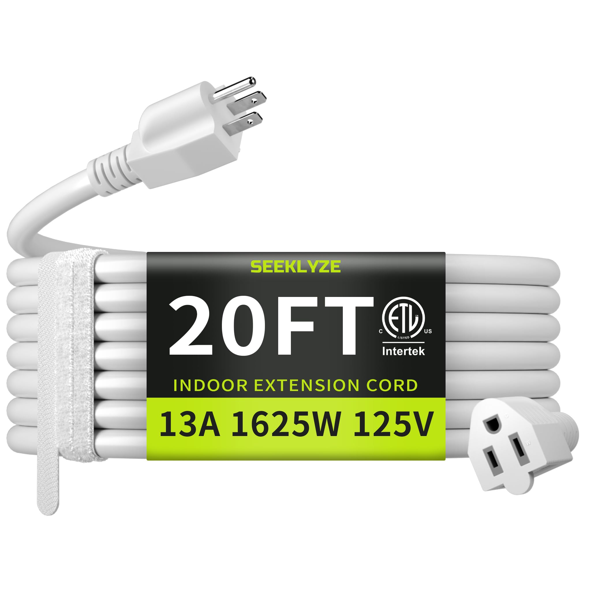 Photo 1 of 16/3 White Extension Cord 20 FT, Indoor Extension Cord for Laptops, Coffee Makers, Office Home Appliances, 3 Prong Resistant Cable Flexible, 13A 125V 1625W ETL Listed