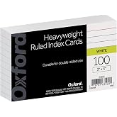 Oxford Heavyweight Ruled Index Cards, 3" x 5", White, 100 Per Pack (63500)