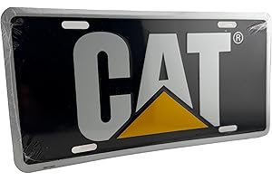 Caterpillar Equipment License Plate Tag, Black/Yellow/White, Traditional Style