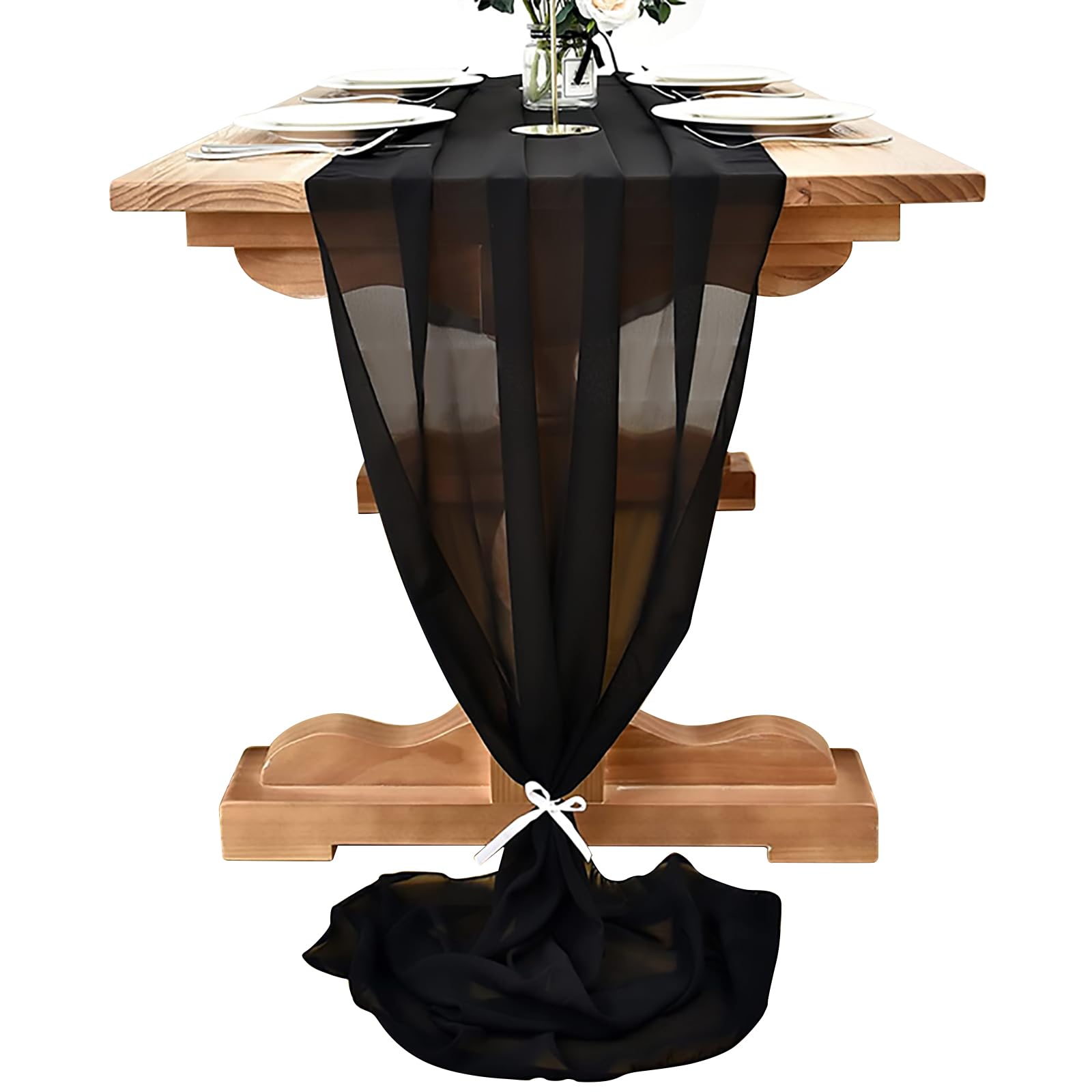 Chiffon Wedding Table Runner, 27x120 Inches Long Tulle Table Runner - Romantic Sheer Black, Perfect for Bridal & Baby Shower (A)