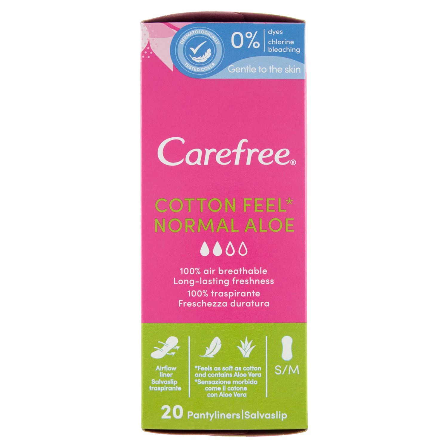 Carefree Aloe Protector-Slip Breathable Aloe Vera-Contains Natural 5 Benefits of Freshness 20 Pieces)
