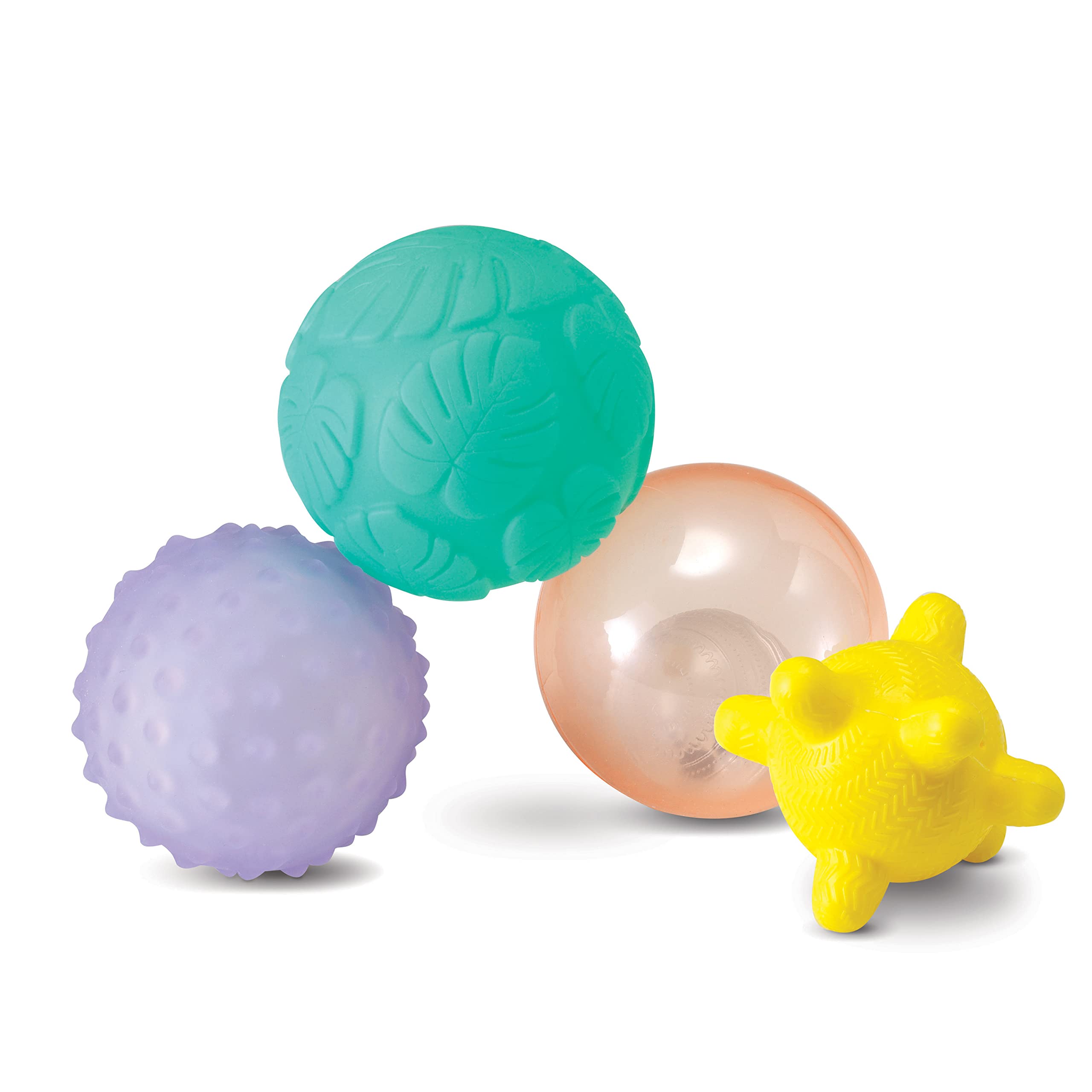INFANTINO Activity Ball Set Music & Lights - 4 Colourful, Bouncy, & Multi-Textured Balls for Fine Motor Development for Little Hands, BPA free
