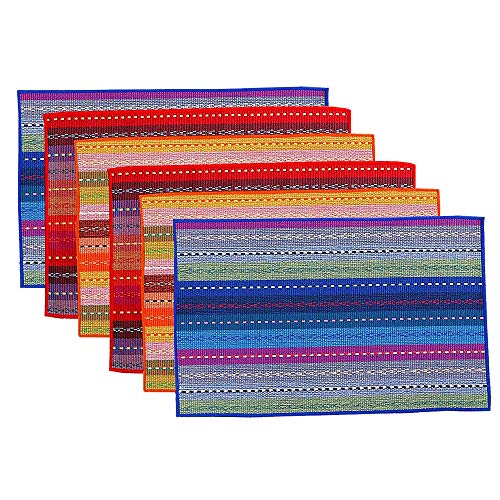 Cotton Table Placemats Set of 6 Woven Braided Ribbed Washable Kitchen Table Mats, 12" x 18" (Mixed Color 2)