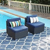 PHI VILLA 2-Piece Patio Furniture Set Rattan Sectional Sofa with Seat Cushions, Blue