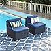 PHI VILLA Outdoor Sectional Furniture Clearance 2 Piece Patio Sofa Set Low-Back Rattan Wicker Additional Seat, Navy Blue