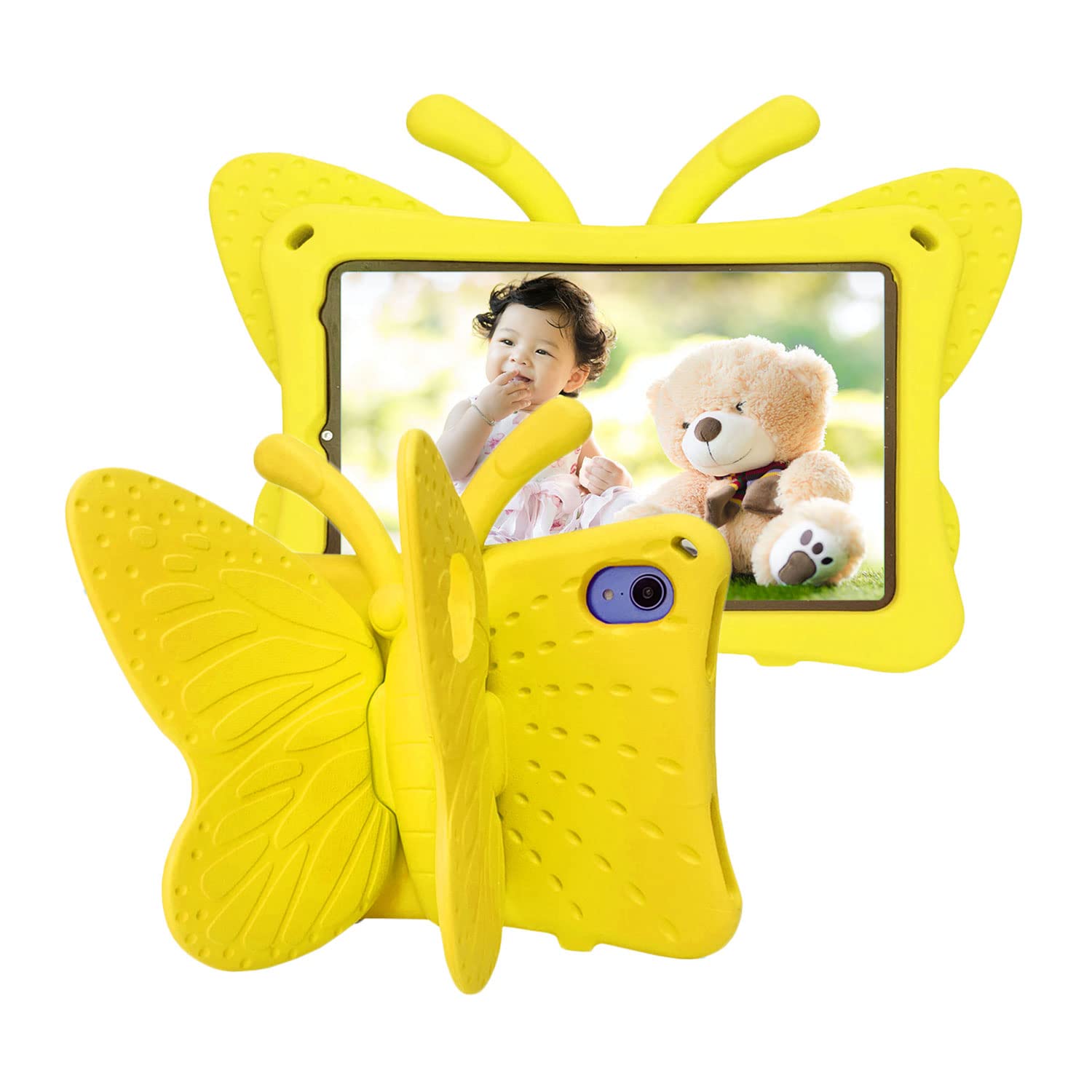 Tading iPad Mini 6 7 Case Kids Cute Butterfly, Shockproof Light Weight EVA Foam Super Protection Stand Cover for iPad Mini 6th 7th Generation 8.3" Tablet for Girls - Yellow