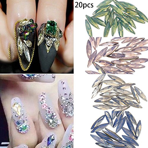 80pcs/Set 3D Leaf-shaped Crystal Diamond Rhinestone DIY Nail Art Decorations Long Thin Glitter Multi-colored Attractive