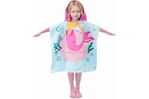 growell Hooded Kids Beach Towels - Toddler Bath Towel Girls Boys Swim Cover-ups for Ages 1 to 6 Kids Pool Towels Quick Dry Lightweight Soft Microfiber Poncho Towel 24x23 (Mermaid Seashell)