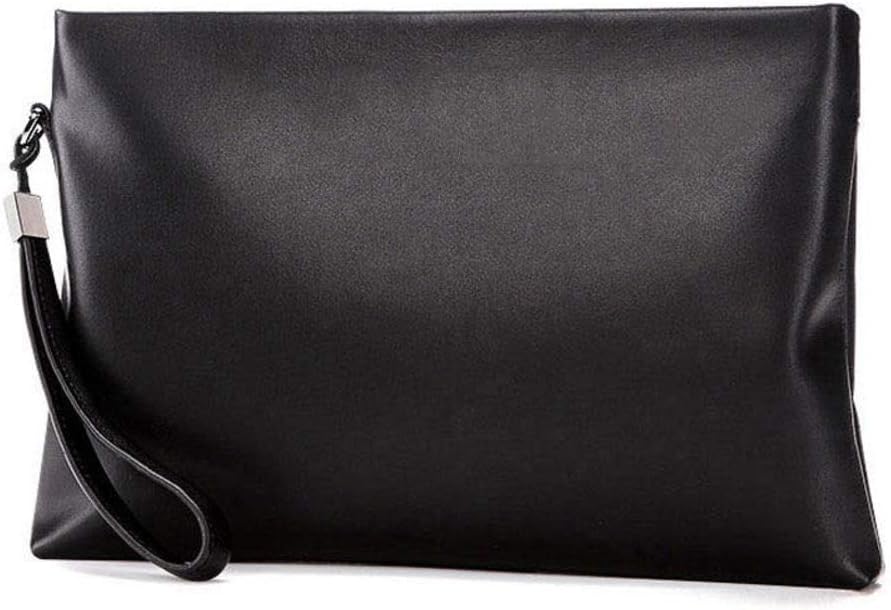 YMXQW Cowhide Men's Clutch, Wristlet Purse Business Long Wallet Men’s Bag Organiser Multi-functional Business Bag Large Capacity Cellphone Clutch-black 10.6inch