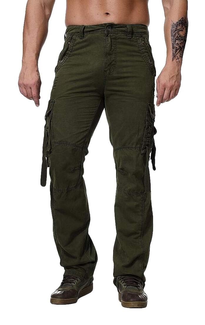 WSPLYSPJY Mens Relaxed Fit Cotton Multi-Pocket Outdoor Cargo Pant Cotton Cargo Trousers