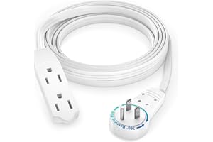 Maximm Cable 8 Ft 360° Rotating Flat Plug Extension Cord/Wire, 16 AWG Multi 3 Outlet Extension Wire, 3 Prong Grounded Wire - White - UL Certified