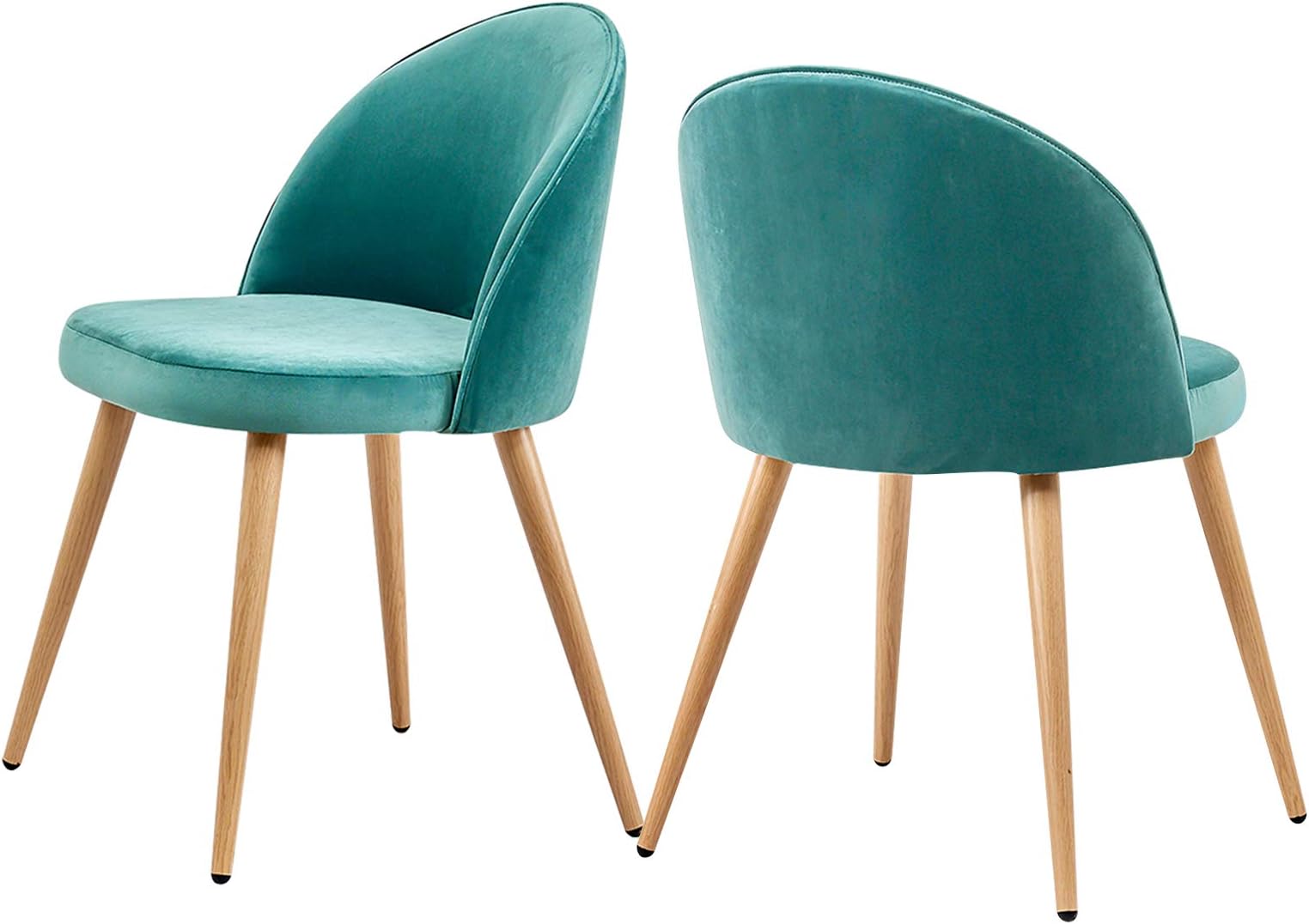 TONVISION Dining Chair Set of 2 Velvet Upholstered Padded Seat and Backrest with Metal Legs Home Kitchen Living Room Bedroom Modern Furniture, 2 Green