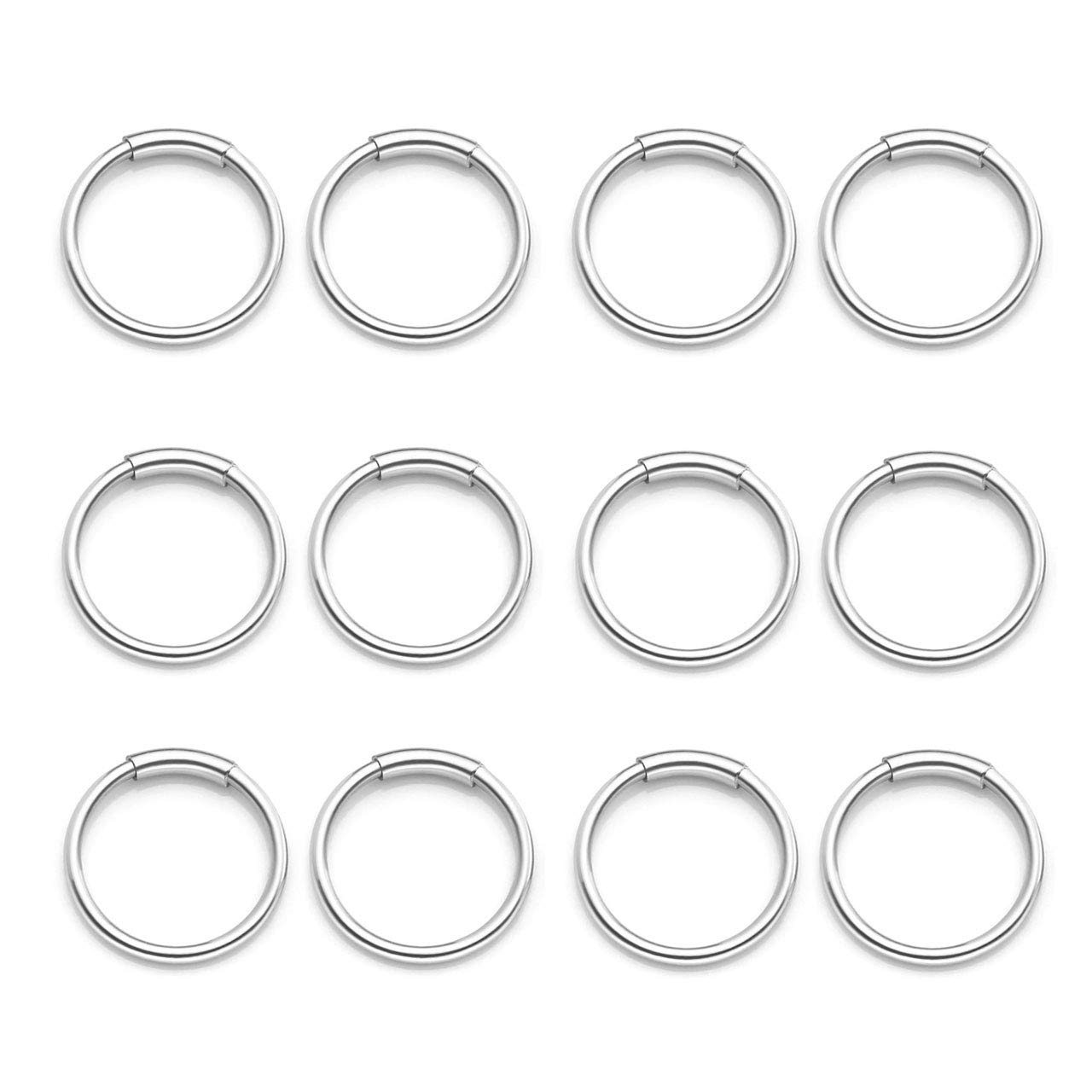 PiercingJak 12pcs Stainless Steel 20G 8mm 10mm Hinged Clicker Seamless Nose Hoop Rings Captive Ring for Nose Ear Helix Cartilage Tragus Daith Septum Eyebrow Lip Body Piercing Jewelry