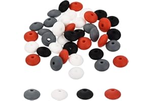 Generic 40Pcs Silicone Lentil Beads,12mm Silicone Beads Bulk Spacer for Keychains Making Pens DIY Necklace Bracelet,Black Gra