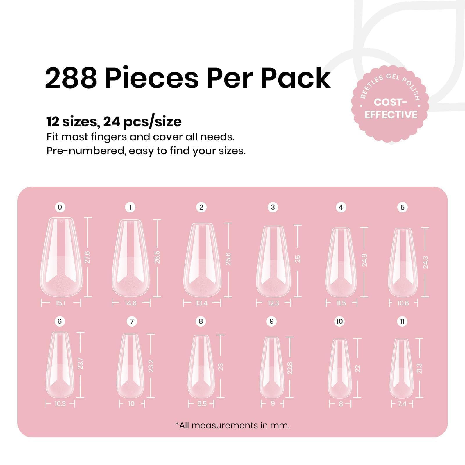 Beetles Gel Nail Tips Medium Coffin Etch X Nail Tips, 12 Sizes 288Pcs Pre Shaped Half Matte Press On Nails Full Cover False Nails for Pastel Spring Nails Acrylic Fake Nails Nail Extensions Kit - Image 3