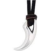 HAQUIL Stainless Steel Tribal Wolf Tooth Pendant Necklace, Faux Leather Cord, Wolf Jewelry Gift for Men and Women