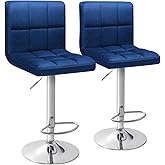 Homall Bar Stools Modern Velvet Adjustable Swivel Barstools, Armless Hydraulic Kitchen Counter Bar Stool Extra Height Square 