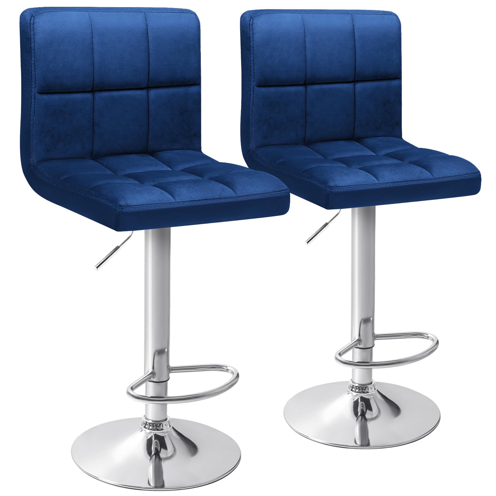 Homall Bar Stools Modern Velvet Adjustable Swivel Barstools, Armless Hydraulic Kitchen Counter Bar Stool Extra Height Square Island Barstool with Back Set of 2 (Velvet, Blue)