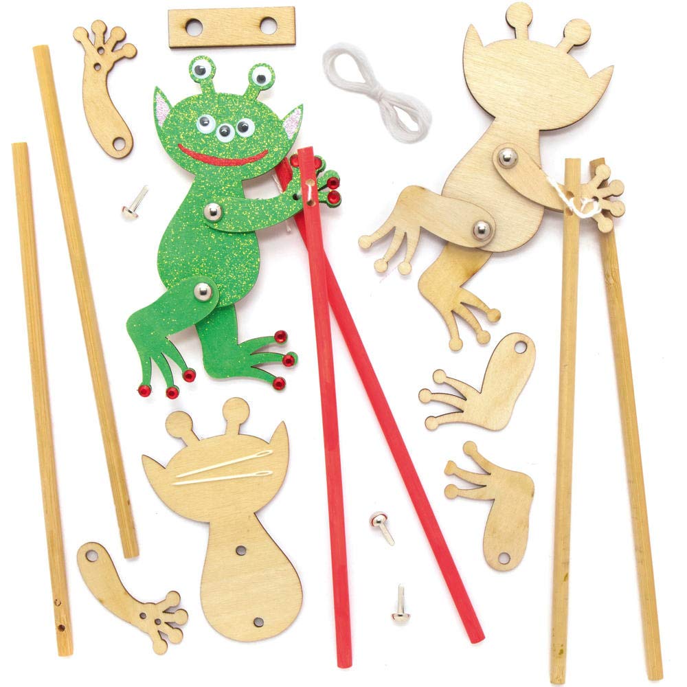 Baker Ross AX174 Alien Wooden Acrobat Kits - Pack of 3, Make Your Own Puppets for Kids Arts and Wood Crafts Projects