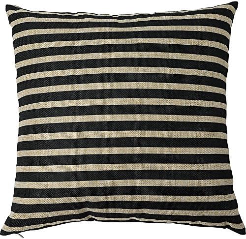 FINNEL Black and Beige Stripes Decorative Pillow Covers 18 x 18 Inch Simple style Home Décor Cover Throw Cushion Case Cotton Linen Blend Pillowcase