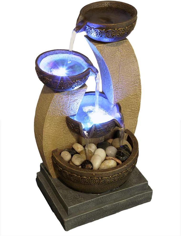 Nature's Mark 11" H Golden Tiered Bowl Fountain with Color Changing LED Lights - (No Adapter): Home & Kitchen